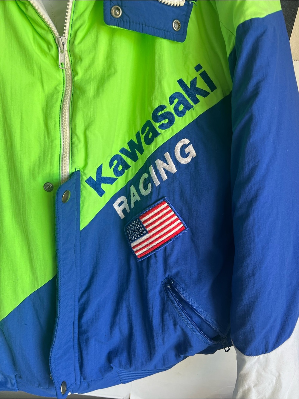 Men’s Neon Green & Blue Racing Performance Jacket - Picture 2 of 7
